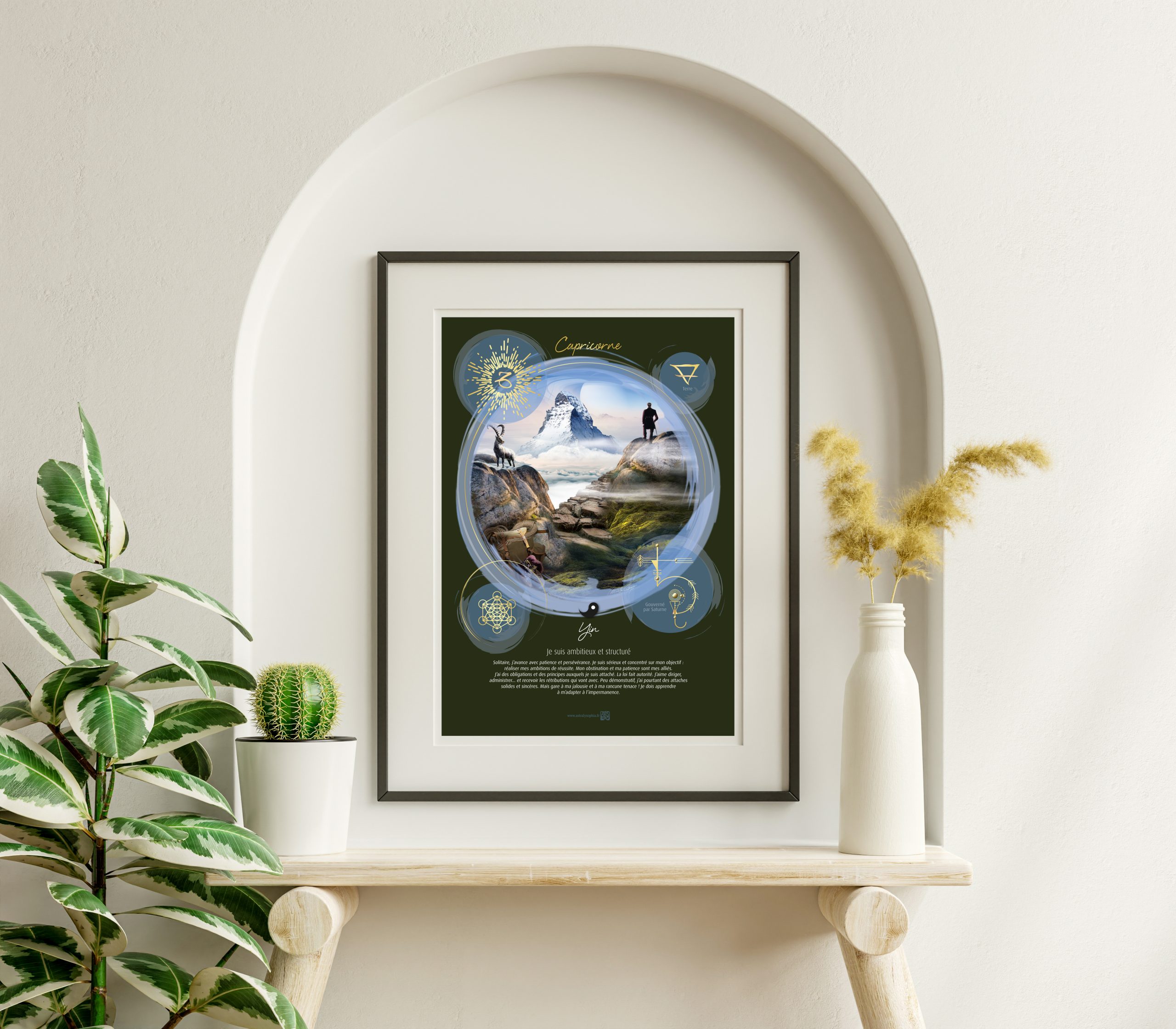 Interior poster mockup with vertical black frame in home interio